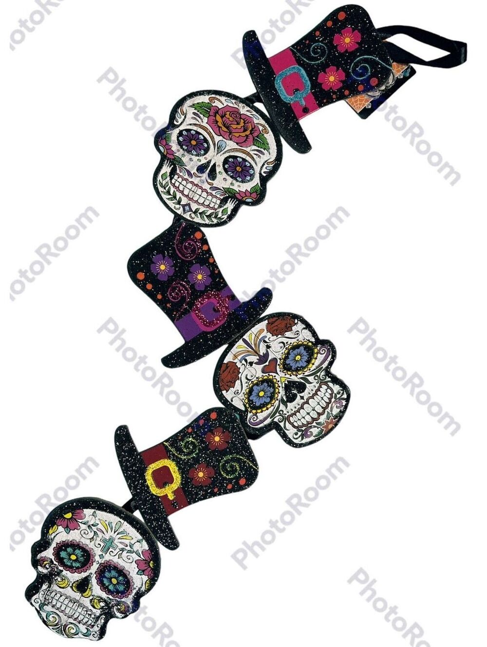 HALLOWEEN Day of The Dead Sugar Skulls Glittery Wall Hanging Decor